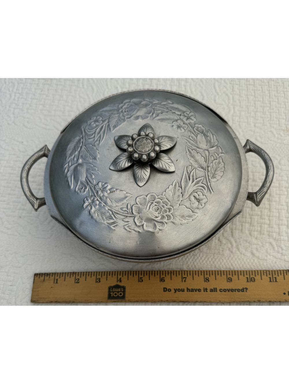 Vintage Everlast Aluminum Covered Dish with Floral Design